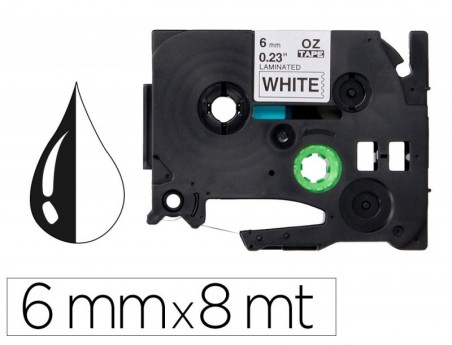 FITA Q-CONNECT TZE-211 BRANCA-PRETA 6MM COMPRIMENTO 8 MT