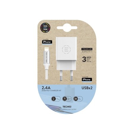 CARREGADOR TECH ONE TECH 2.4 DUPLO USB + CABO BRAIDED NYLON