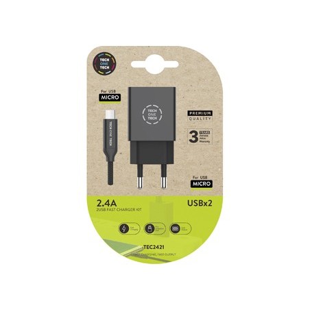CARREGADOR TECH ONE TECH 2.4 DUPLO USB + CABO BRAIDED NYLON