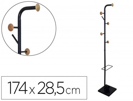 CABIDE METALICO Q-CONNECT PRETO COM DETALHES DE MADEIRA 6 SU