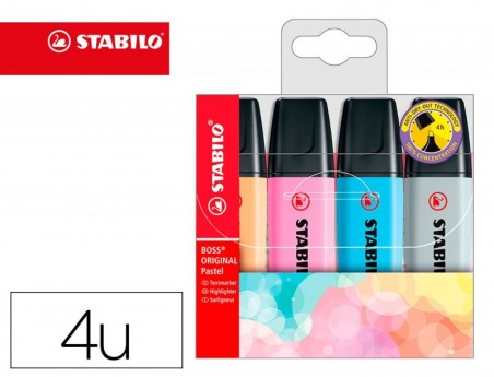 MARCADOR STABILO BOSS FLUORESCENTE 70 PASTEL ESTOJO DE 4 UNI