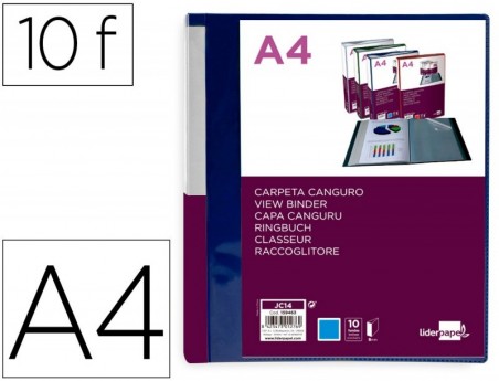 PASTA CANGURU LIDERPAPEL 10 BOLSAS POLIPROPILENO DIN A4 AZUL