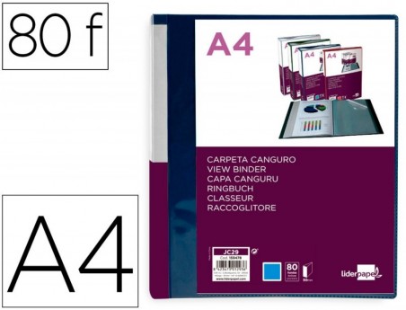 PASTA CANGURU LIDERPAPEL 80 BOLSAS POLIPROPILENO DIN A4 AZUL
