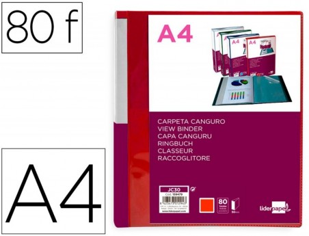 PASTA CANGURU LIDERPAPEL 80 BOLSAS POLIPROPILENO DIN A4 VERM