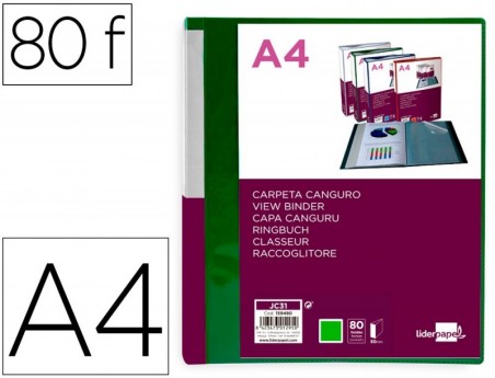 PASTA CANGURU LIDERPAPEL 80 BOLSAS POLIPROPILENO DIN A4 VERD