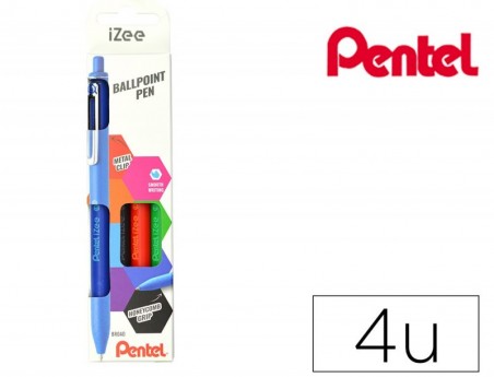 CONJUNTO COM 4 ESFEROGRAFICAS PENTEL IZEE PONTA DE 1,0MM RET