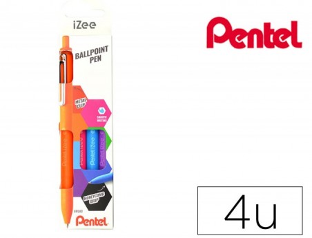 CONJUNTO COM 4 ESFEROGRAFICAS PENTEL IZEE PONTA DE 1,0MM RET