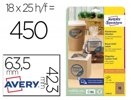 ETIQUETA ADHESIVA AVERY KRAFT EFECTO CARTON OVALADA REMOVIBL