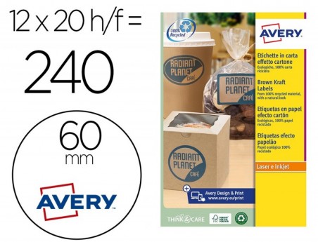 ETIQUETA ADHESIVA AVERY KRAFT EFECTO CARTON REDONDA REMOVIBL