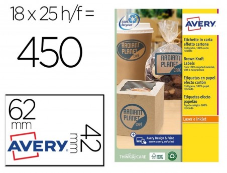 ETIQUETA ADHESIVA AVERY KRAFT EFECTO CARTON RECTANGULAR REMO