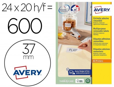 ETIQUETA ADHESIVA AVERY BLANCA REDONDA REMOVIBLE PARA IMPRES
