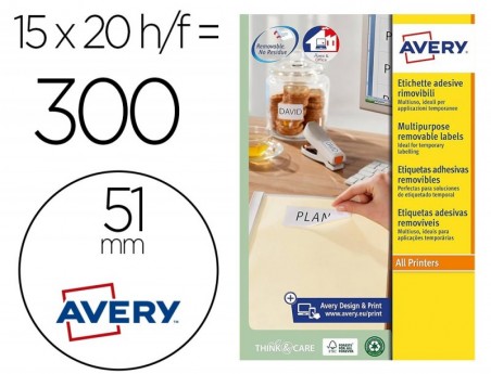 ETIQUETA ADHESIVA AVERY BLANCA REDONDA REMOVIBLE PARA IMPRES