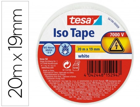 FITA ADESIVA ISOLADORA TESA 20MT X 19 MM COR BRANCO