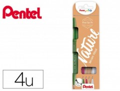 CANETA PINCEL PENTEL TOUCH EM BLISTER DE 4 CORES NATURE CINZ
