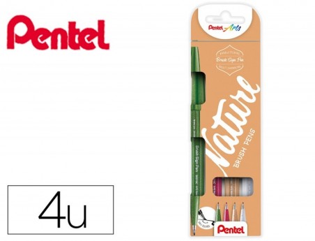 CANETA PINCEL PENTEL TOUCH EM BLISTER DE 4 CORES NATURE CINZ