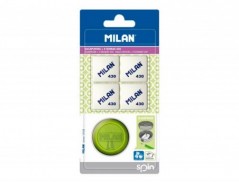 APARA LAPIS MILAN SPIN PLASTICO 1 USO + 4 BORRACHAS 430