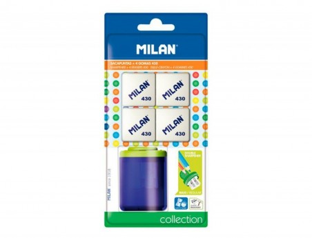 APARA LAPIS MILAN COLLECTION PLASTICO 2 USOS + 4 BORRACHAS 4