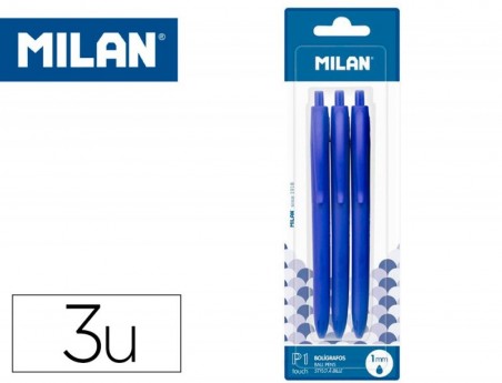 ESFEROGRAFICA MILAN P1 RETRATIL 1 MM TOUCH AZUL BLISTER DE 3