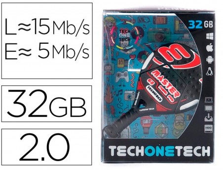 PEN DRIVE USB TECH ONE TECH RAQUETE PADEL VERMELHA 32 GB