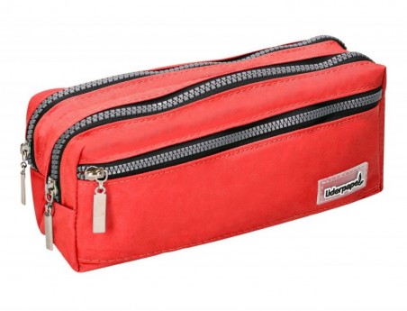 ESTOJO ESCOLAR LIDERPAPEL RETANGULAR 3 BOLSOS VERMELHO 210X8