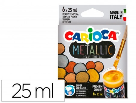 GUACHE ESCOLAR CARIOCA METALLIC FRASCO 25 ML CAIXA DE 6 CORE