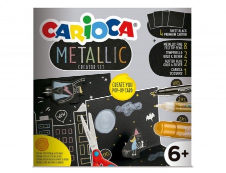 CONJUNTO DE DESENHO CARIOCA METALLIC POP UP CARD CREATOR 3D