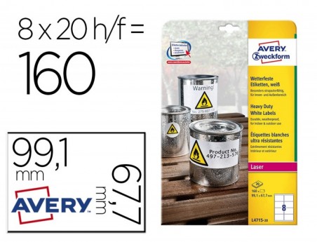 ETIQUETA ADESIVA AVERY POLIESTER BRANCO PARA IMPRESSORA LASE