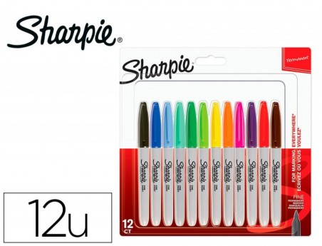 MARCADOR SHARPIE PERMANENTE FINO PONTA 1 MM BLISTER 12 UNIDA