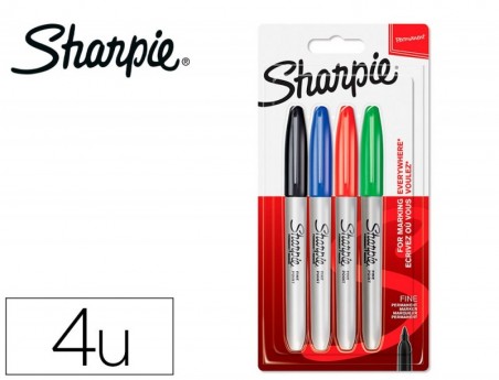 MARCADOR SHARPIE PERMANENTE FINO PONTA 1 MM BLISTER 4 UNIDAD