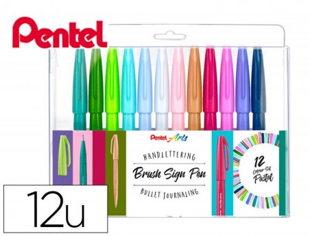 MARCADOR PENTEL BRUSH SIGN PEN EM ESTOJO DE 12 UNIDADES