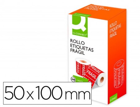 ETIQUETA Q-CONNECT FRAGIL 50X100 MM ROLO DE 200 UNIDADES