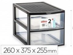 CAJONERA PLASTIFORTE EBRO 2 CAJONES COLOR NEGRO 260X375X255