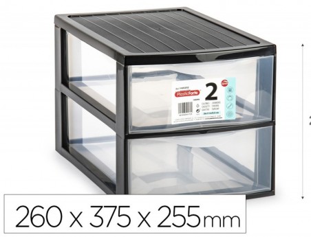 CAJONERA PLASTIFORTE EBRO 2 CAJONES COLOR NEGRO 260X375X255