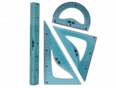 CONJUNTO ESQUADROS DE 20 CM E 18 CM REGUA 30 CM E TRANSFERID