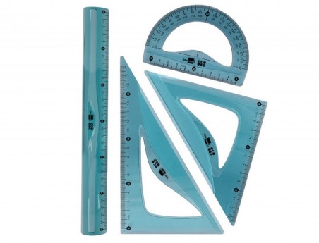 CONJUNTO ESQUADROS DE 20 CM E 18 CM REGUA 30 CM E TRANSFERID