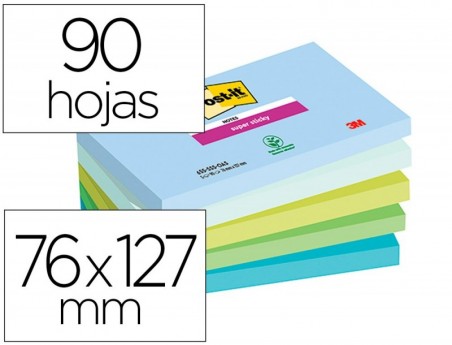 BLOCO DE NOTAS ADESIVAS POST-IT SUPER STICKY OASIS 76X127 MM