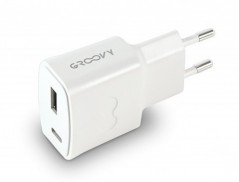 CARREGADOR DE PAREDE GROOVY 1 USB + 1USB-C COR BRANCO