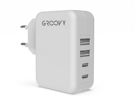 CARREGADOR DE PAREDE GROOVY 4 USB COR BRANCO