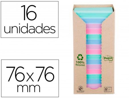 BLOCO DE NOTAS ADESIVAS POST-IT 76X76 MM 100% RECICLADO PEFC
