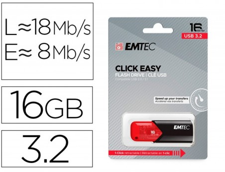 PEN DRIVE EMTEC USB 3.2 CLICK EASY 16 GB VERMELHO