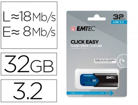 PEN DRIVE EMTEC USB 3.2 CLICK EASY 32 GB AZUL