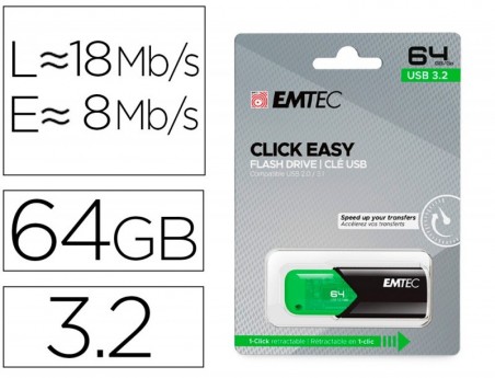 PEN DRIVE EMTEC USB 3.2 CLICK EASY 64 GB VERDE