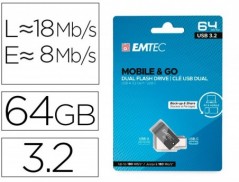 PEN DRIVE EMTEC USB 3.2 DUAL MOBILE & GO TYPE-C /USB 64 GB