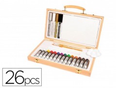 MALETIN DE PINTURAS ACRILICAS DALER ROWNEY MADERA 26 PIEZAS