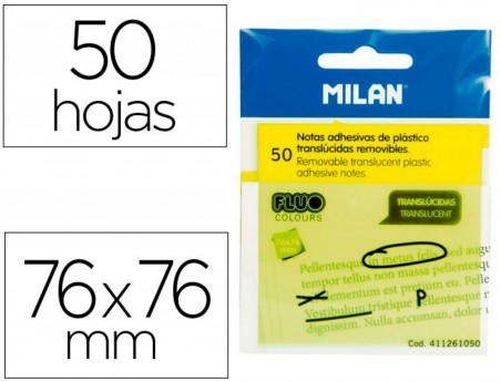 BLOCO DE NOTAS ADESIVAS MILAN 76X76 MM REMOVIVEL PLASTICO TR