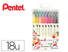 PINCEL PENTEL BRUSH SIGN PEN COM PONTA DUPLA ESTOJO COM 18 U