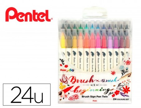 PINCEL PENTEL BRUSH SIGN PEN COM PONTA DUPLA ESTOJO COM 24 U