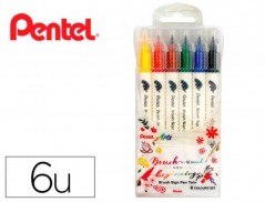 PINCEL PENTEL BRUSH SIGN PEN COM PONTA DUPLA ESTOJO COM 6 UN