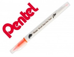 10un PINCEL PENTEL BRUSH SIGN PEN COM PONTA DUPLA COR LARANJ