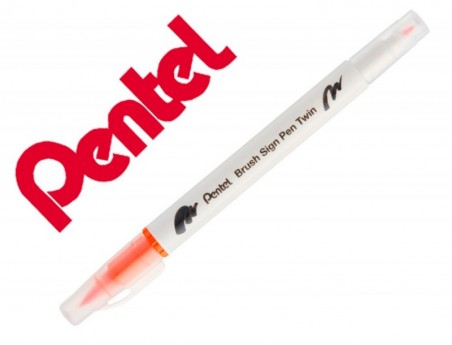10un PINCEL PENTEL BRUSH SIGN PEN COM PONTA DUPLA COR LARANJ